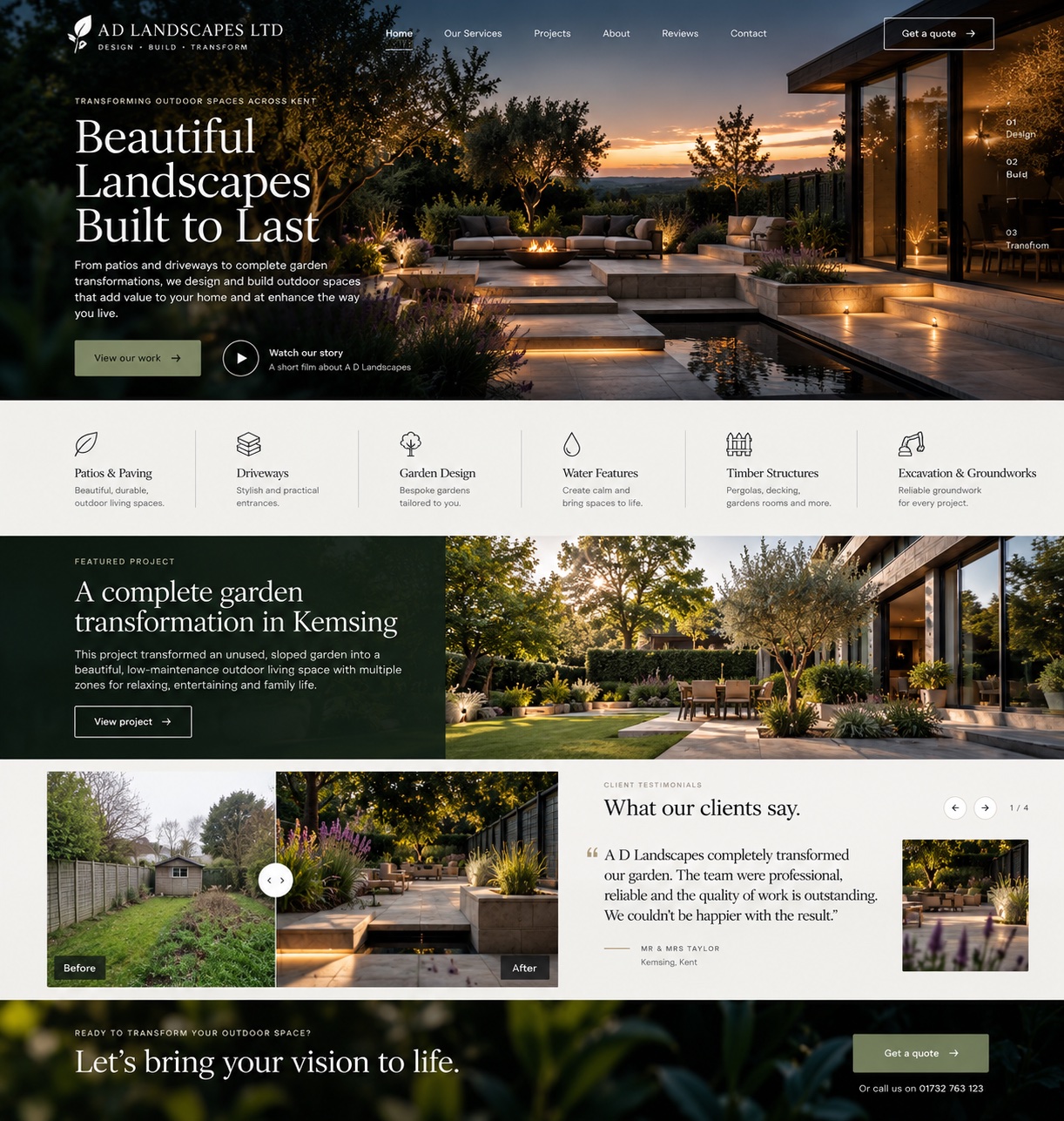 Homepage concept for a landscaping company